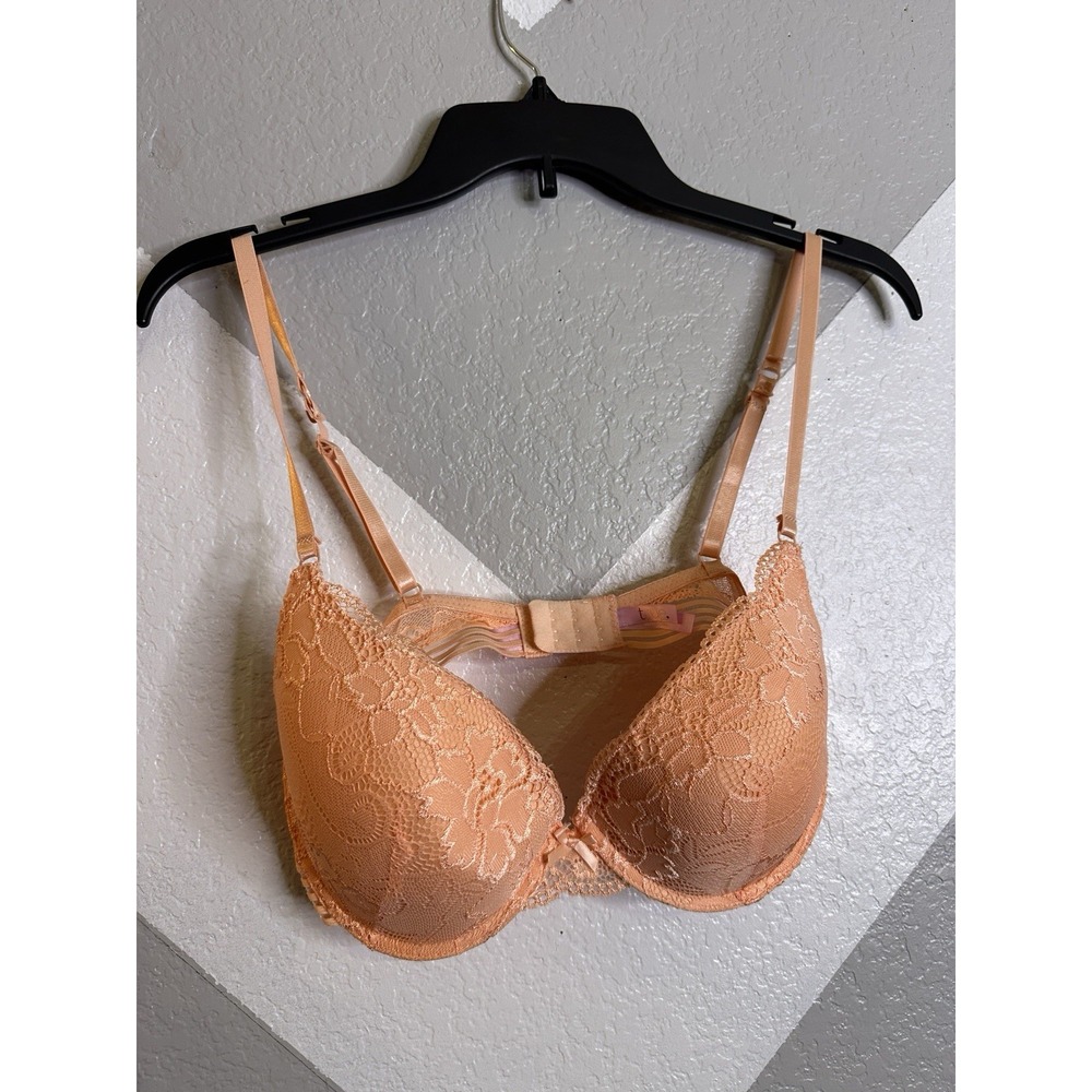Rue 21 True Peach Lace Overlay Padded Push-Up Bra Stretch Underwire 36D